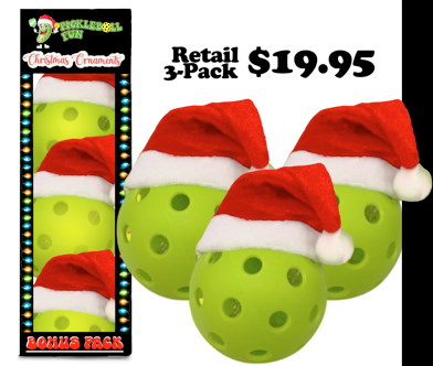 NEW! Pickleball Ornament with Santa Hat (non lighted)-FREE Pickleball Keychain Included!