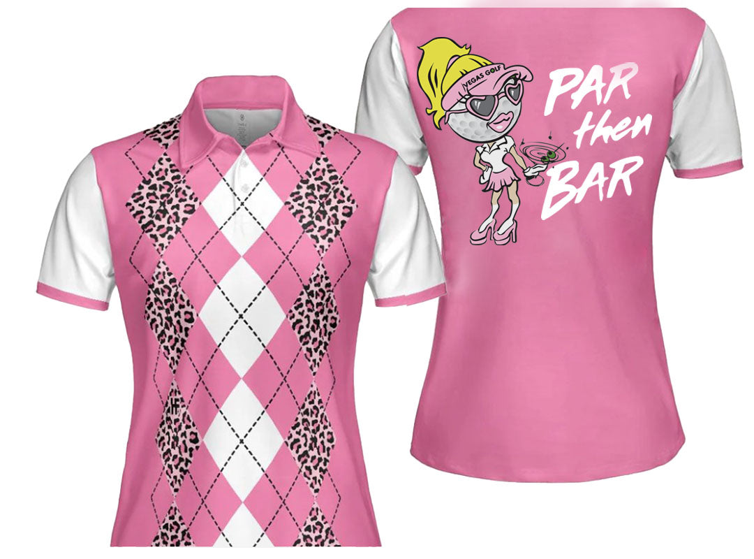 Ladies Golf Polo-PINK-PAR THEN BAR