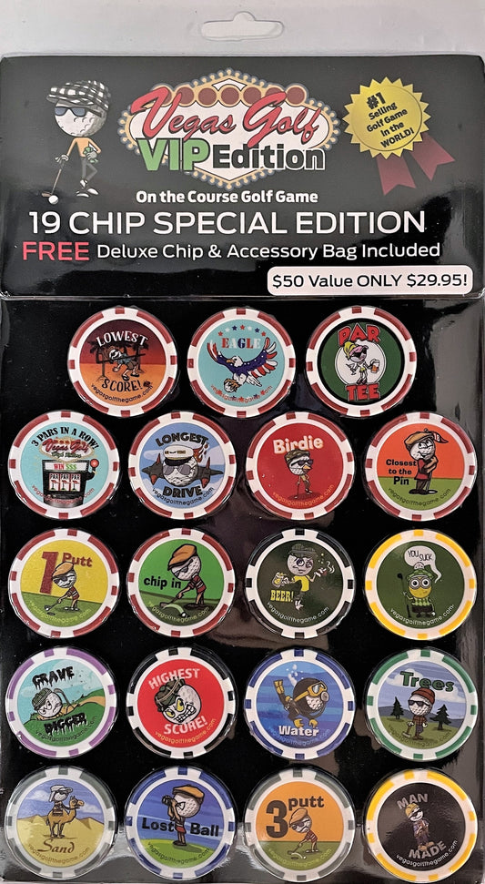 19 Chip VIP Edition Golf Course Gambling Game with FREE Deluxe Tee-bag/Chip-bag