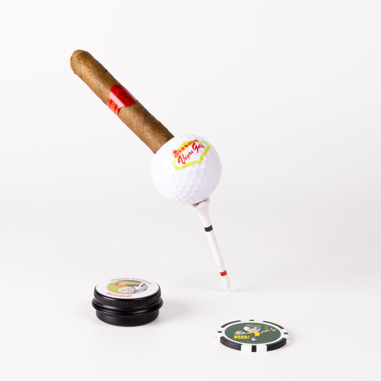 Golf Ball Cigar Holder (Stogie Holder) + Magnet — Funny Golf Gift