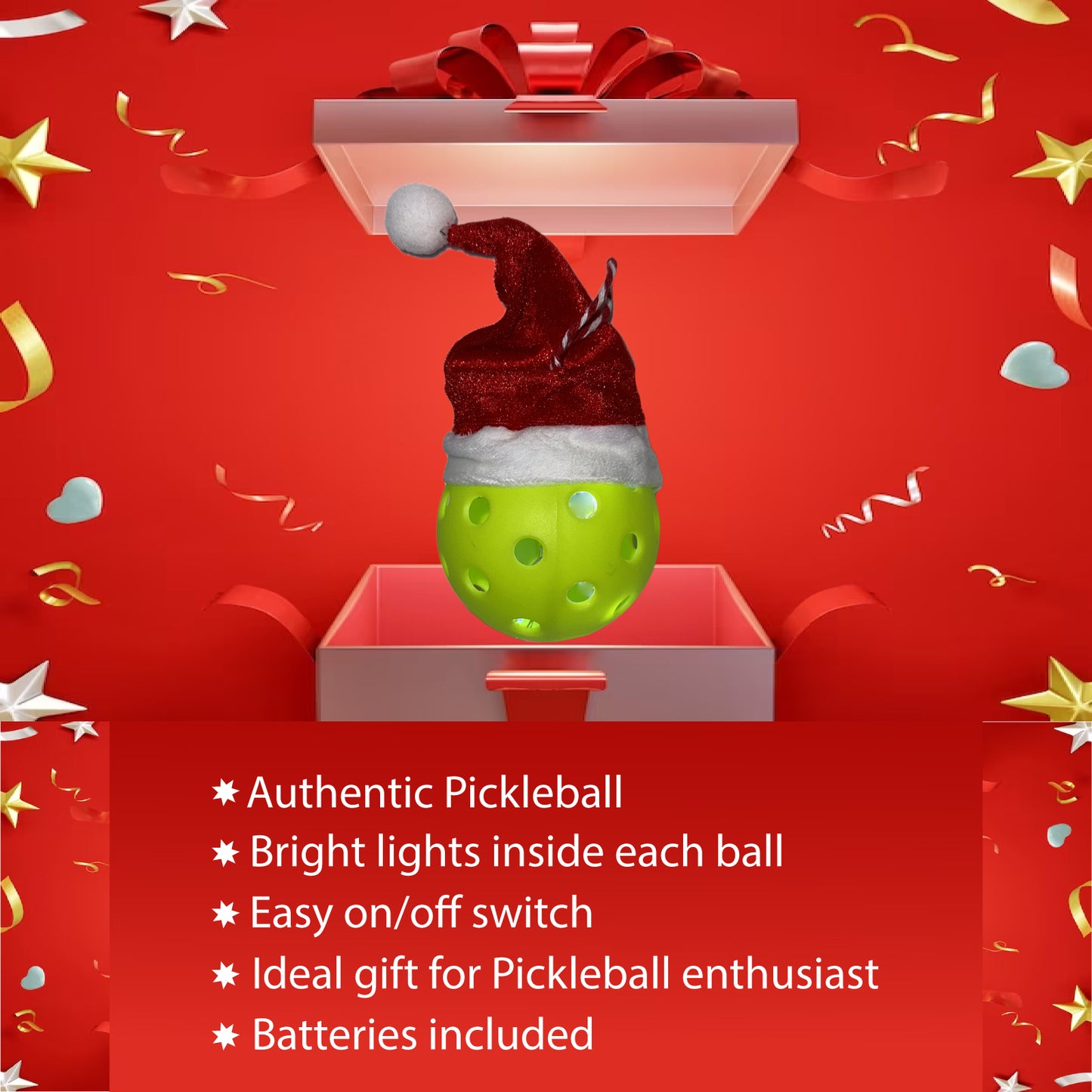 Pickleball Light Up Holiday Ornaments 3-Pack