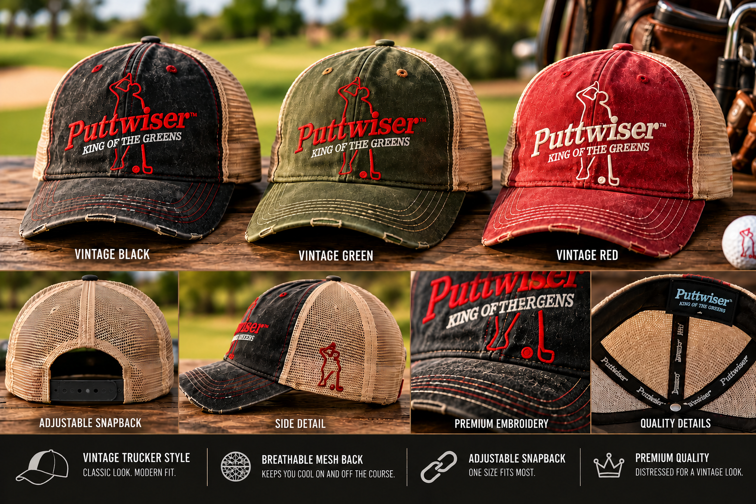 Puttwiser™ Vintage Trucker Golf Cap-PREORDER NOW- Available 11/25