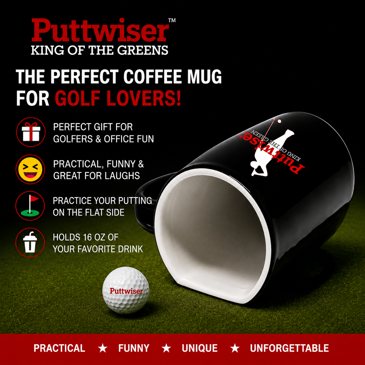 Funny Golf Mug | The Original Putting Mug | Hilarious Puttwiser Golf Putting Coffee Mug