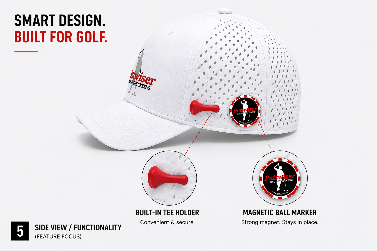 New! Puttwiser Performance Mesh Waterproof Golf Cap-2-colors