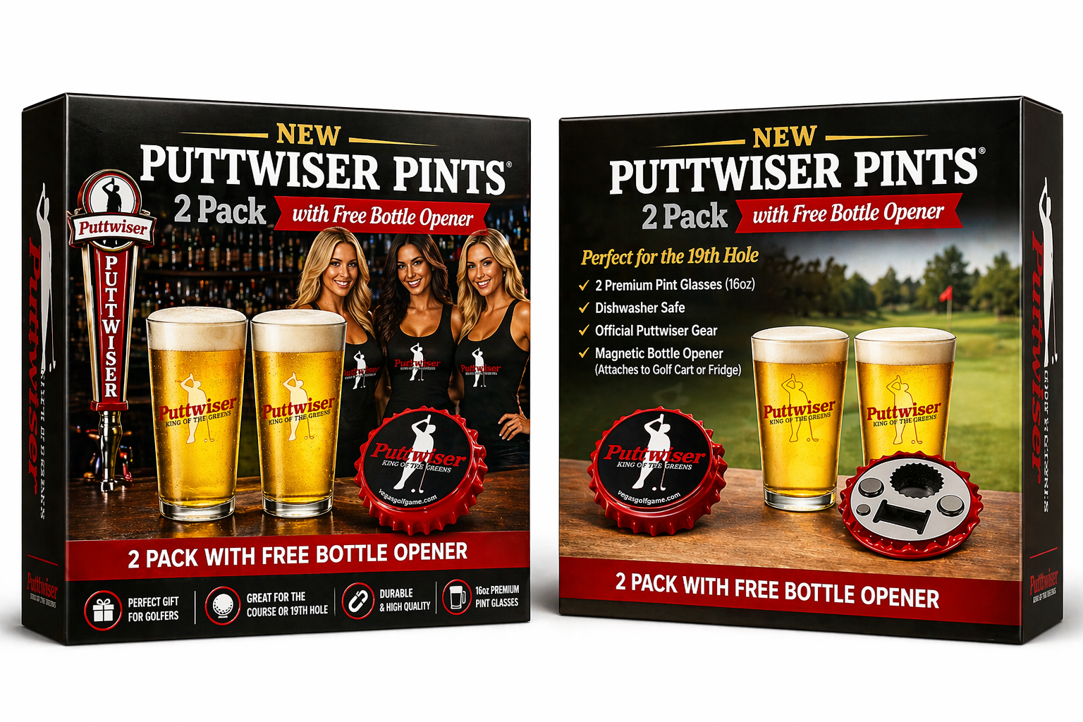 Funny Golf Pint Glass-Puttwiser Set of 2 with Free Bottle Opener