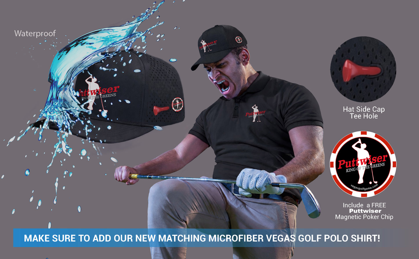 New! Puttwiser Black Mesh Waterproof Golf Cap