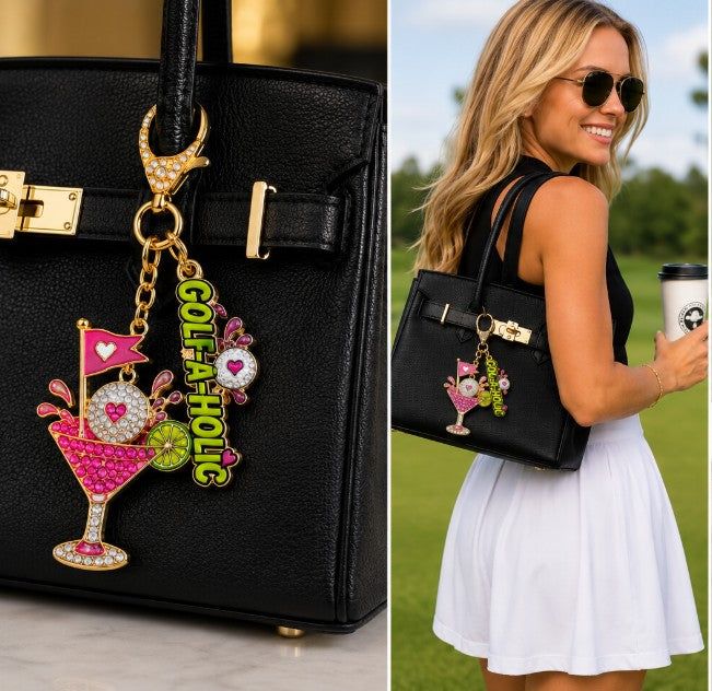 New-Ladies Rhinestone Golf-A-Holic Bag Charm