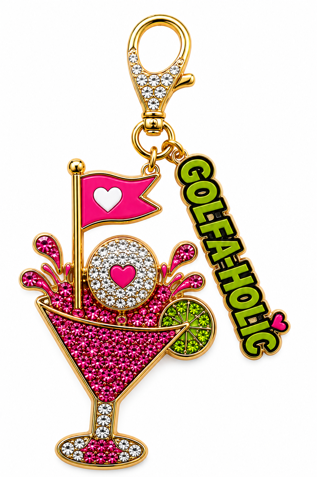 New-Ladies Rhinestone Golf-A-Holic Bag Charm