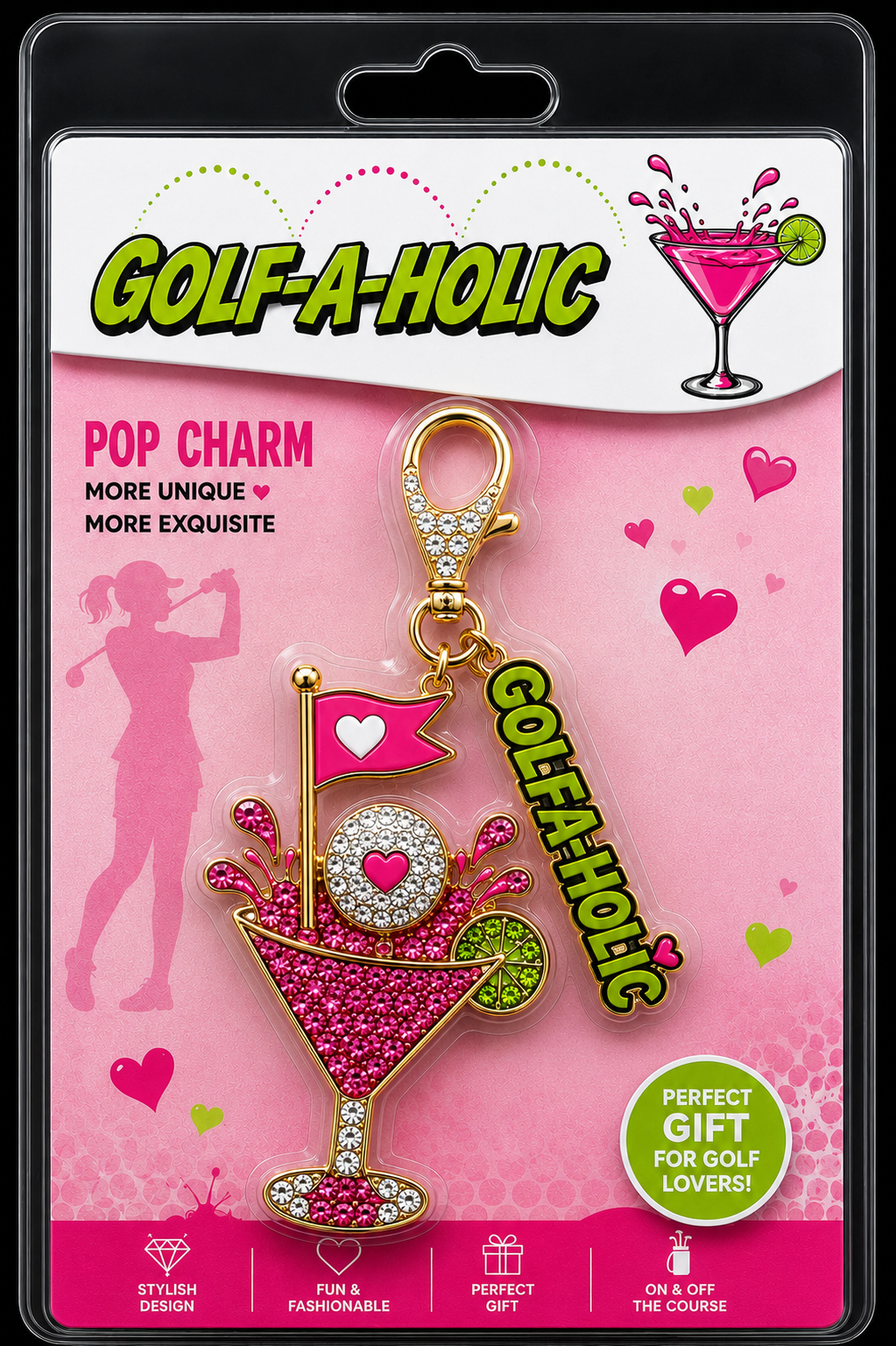 New-Ladies Rhinestone Golf-A-Holic Bag Charm