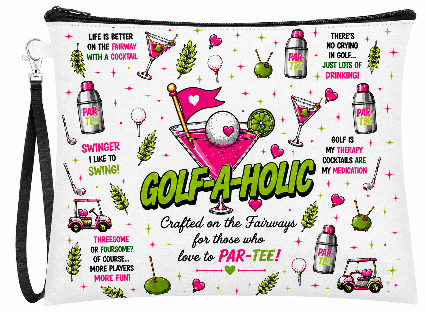 Golf-A-Holic™ Cosmetic & Makeup Wristlet Bag