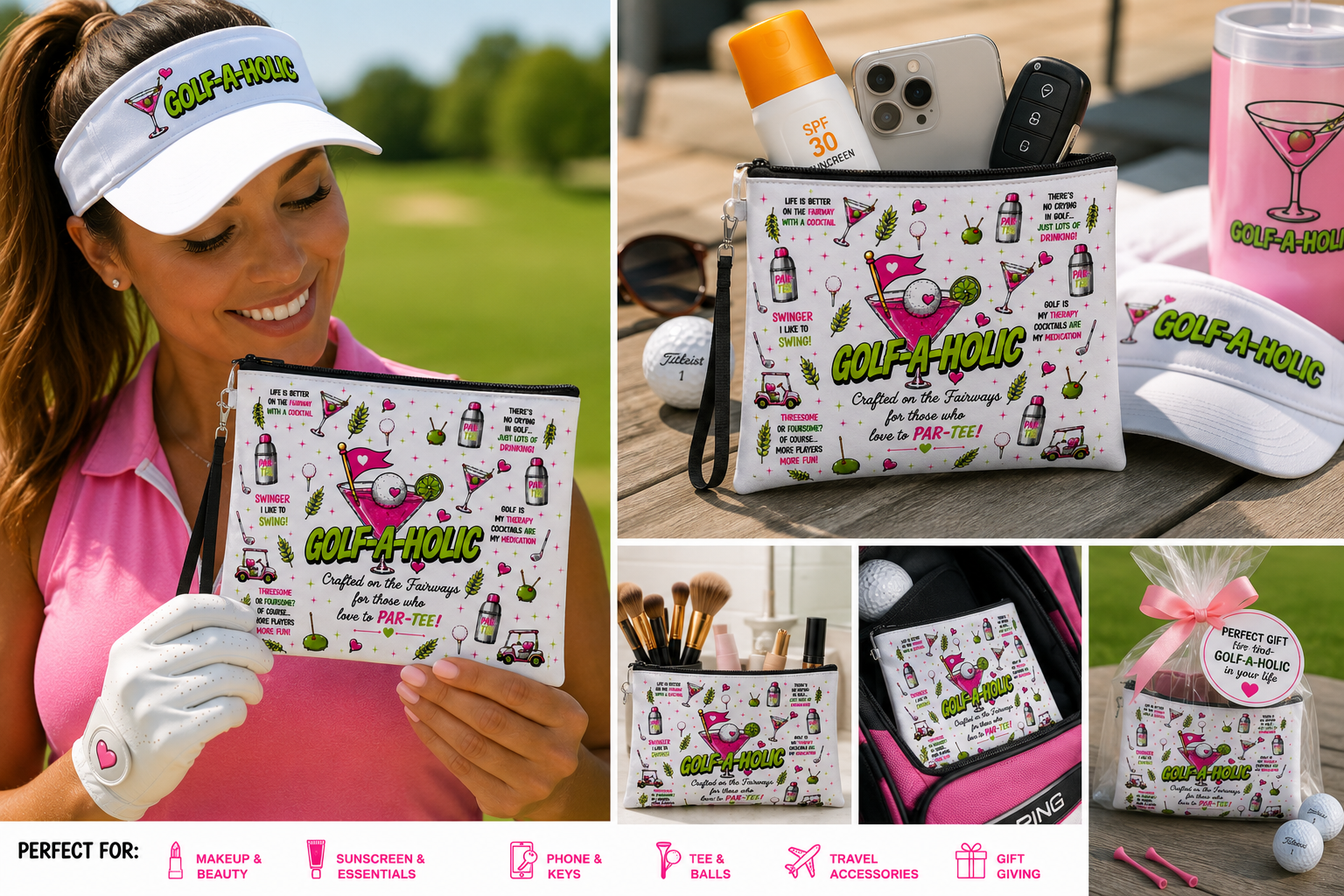 Golf-A-Holic™ Cosmetic & Makeup Wristlet Bag