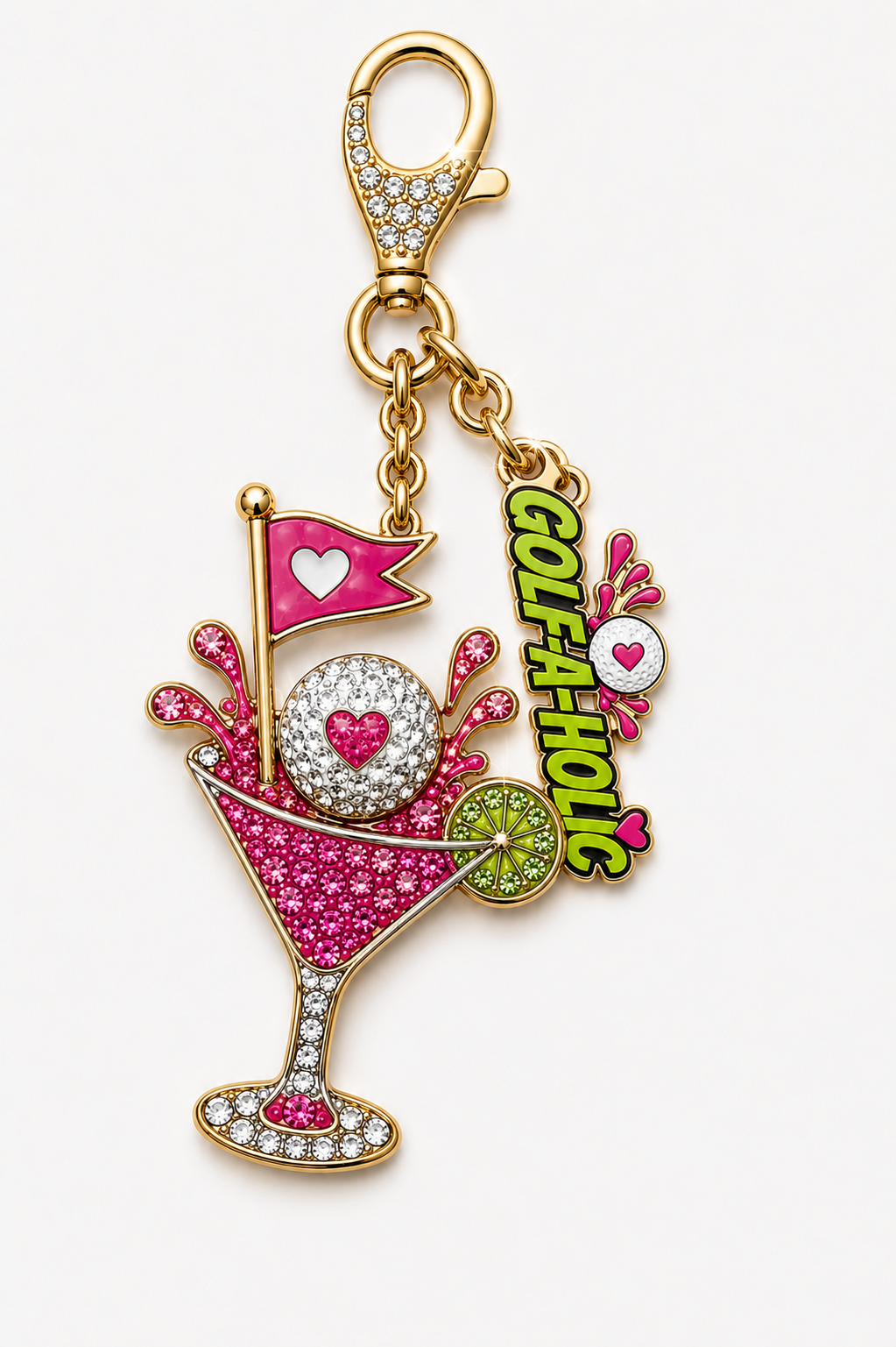 New-Ladies Rhinestone Golf-A-Holic Bag Charm