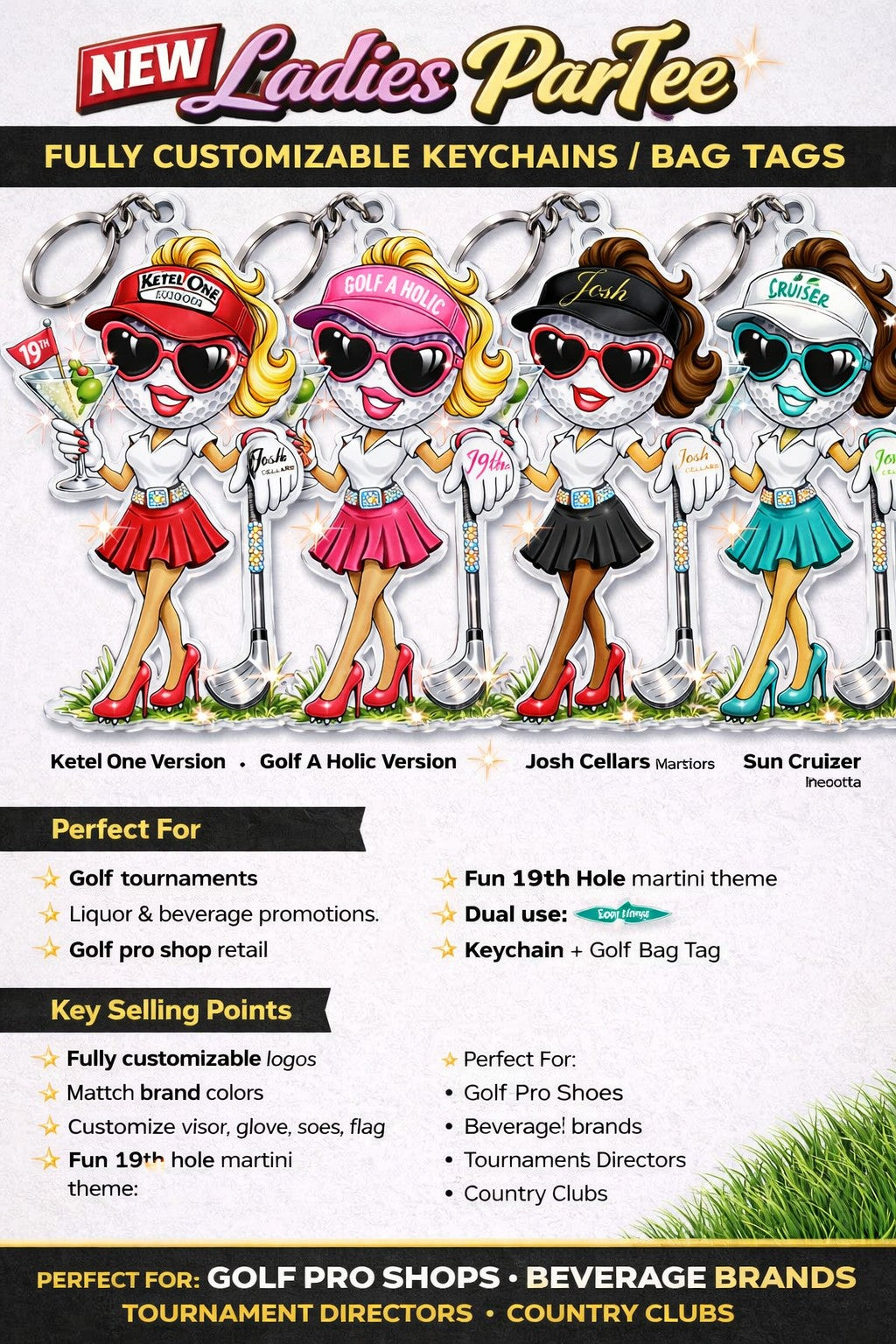NEW Ladies Golf-A-Holic Par Tee Keychains