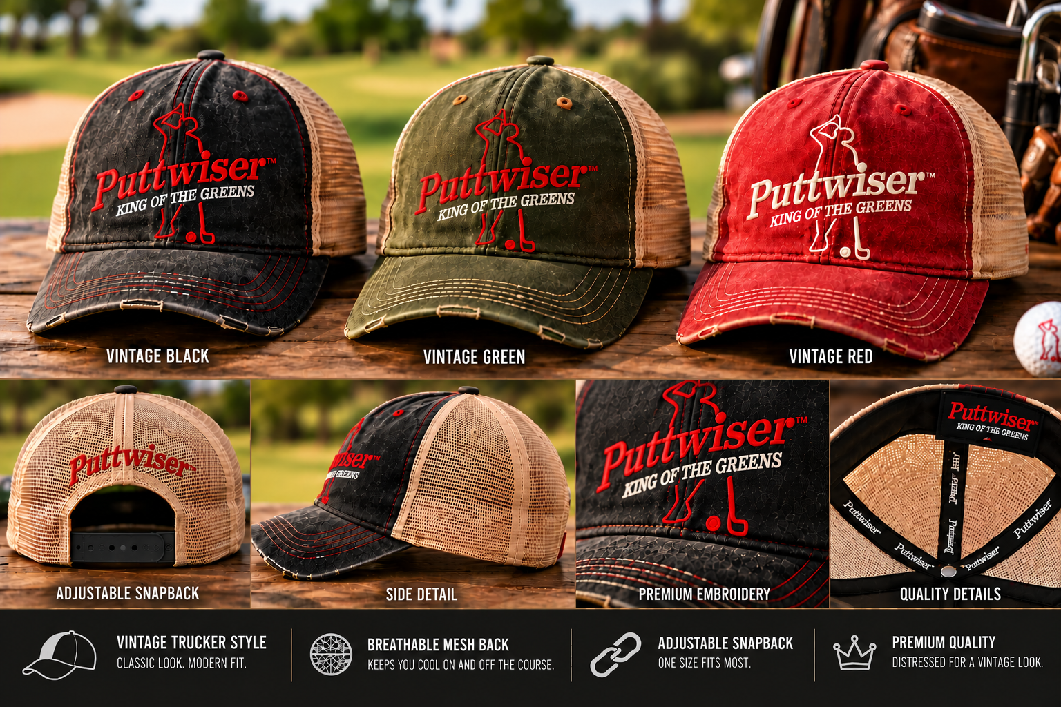 Puttwiser™ Vintage Trucker Golf Cap-PREORDER NOW- Available 11/25
