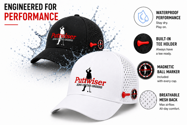 New! Puttwiser Performance Mesh Waterproof Golf Cap-2-colors