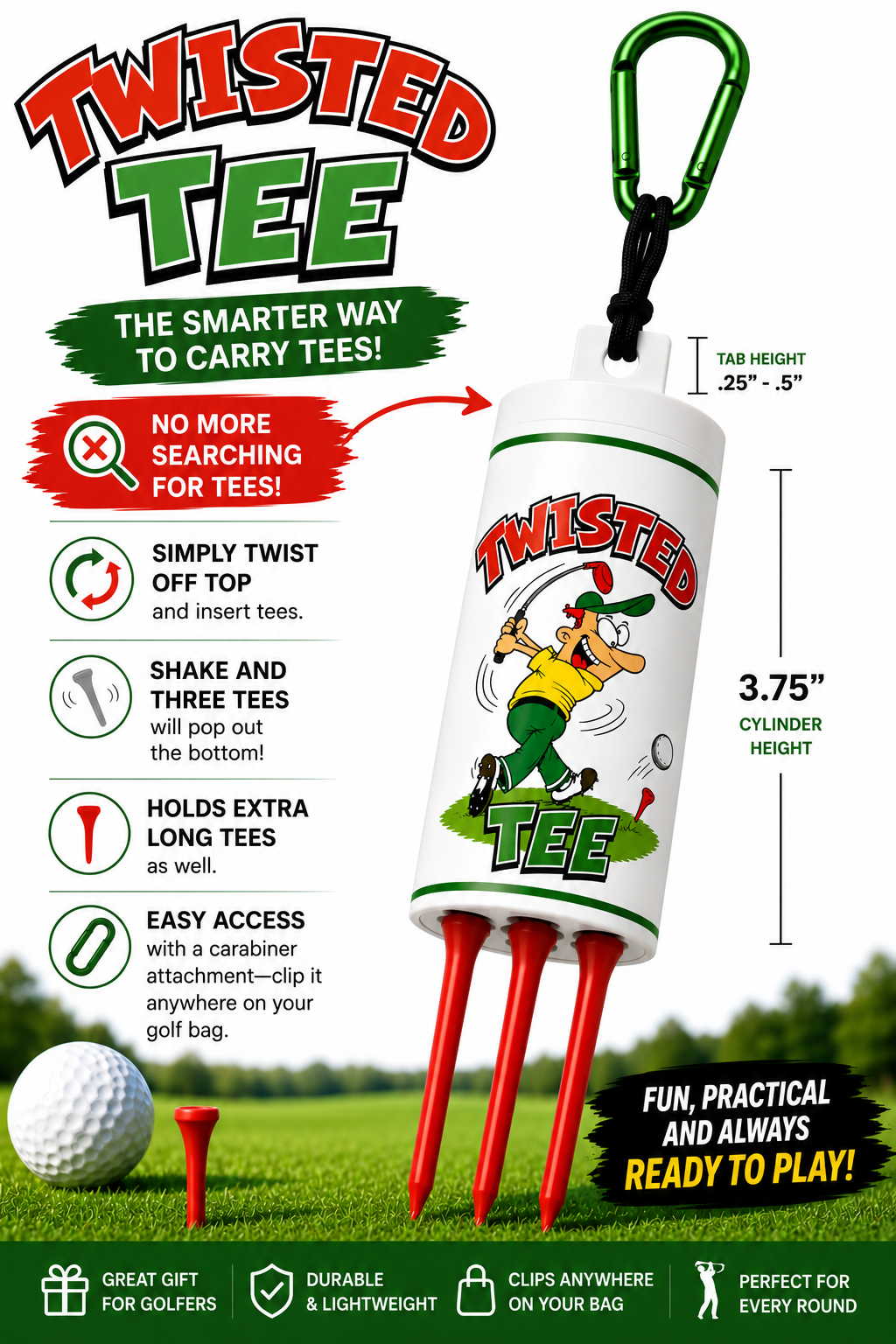 NEW Golf Tee Shaker Tee Caddy- Twisted Golf Tees-available 9/1