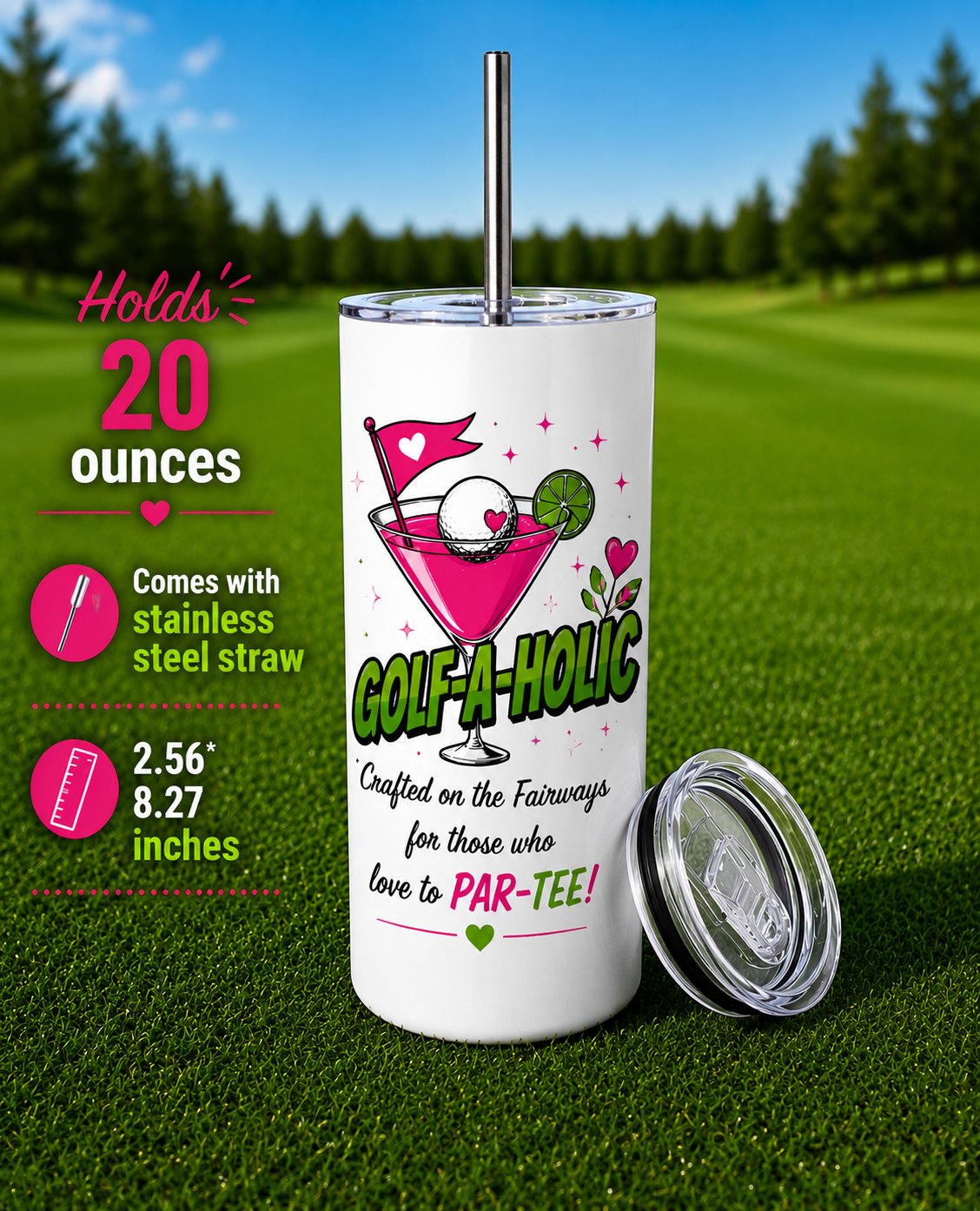 New Golf-A-Holic Skinny Tumbler with Hilarious Golf Tees