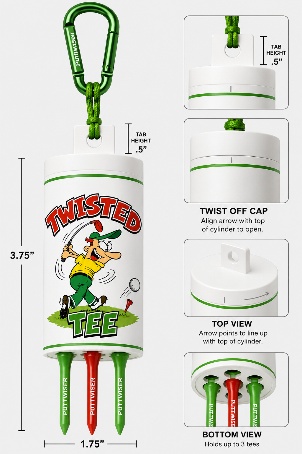 NEW Golf Tee Shaker Tee Caddy- Twisted Golf Tees-available 9/1