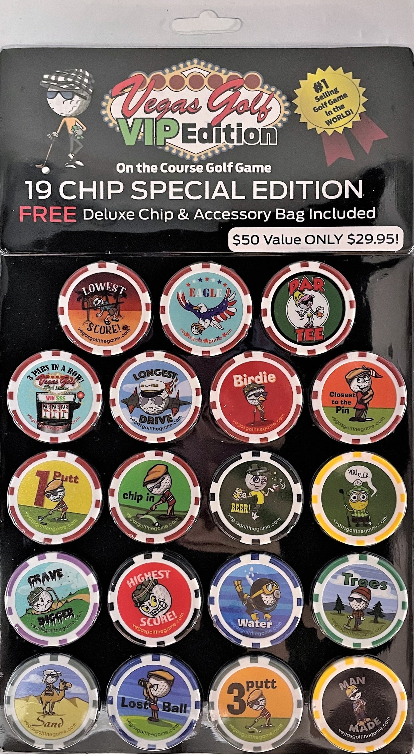 19 Chip VIP Edition Golf Course Gambling Game with FREE Deluxe Tee-bag/Chip-bag