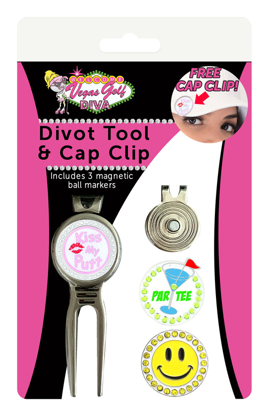 Golf Diva Divot Tool/Cap Clip/Ball Markers